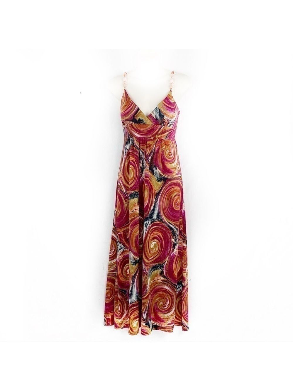 𝅺euc-kupcake Chunky Bead Straps Printed Maxi Dress